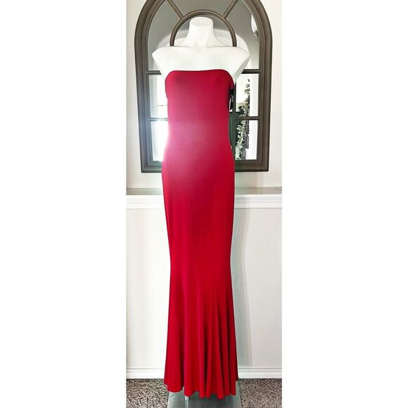 Norma Kamali Strapless Fishtail Gown in Tiger Red, NWT, Size L-40 - Picture 11 of 16